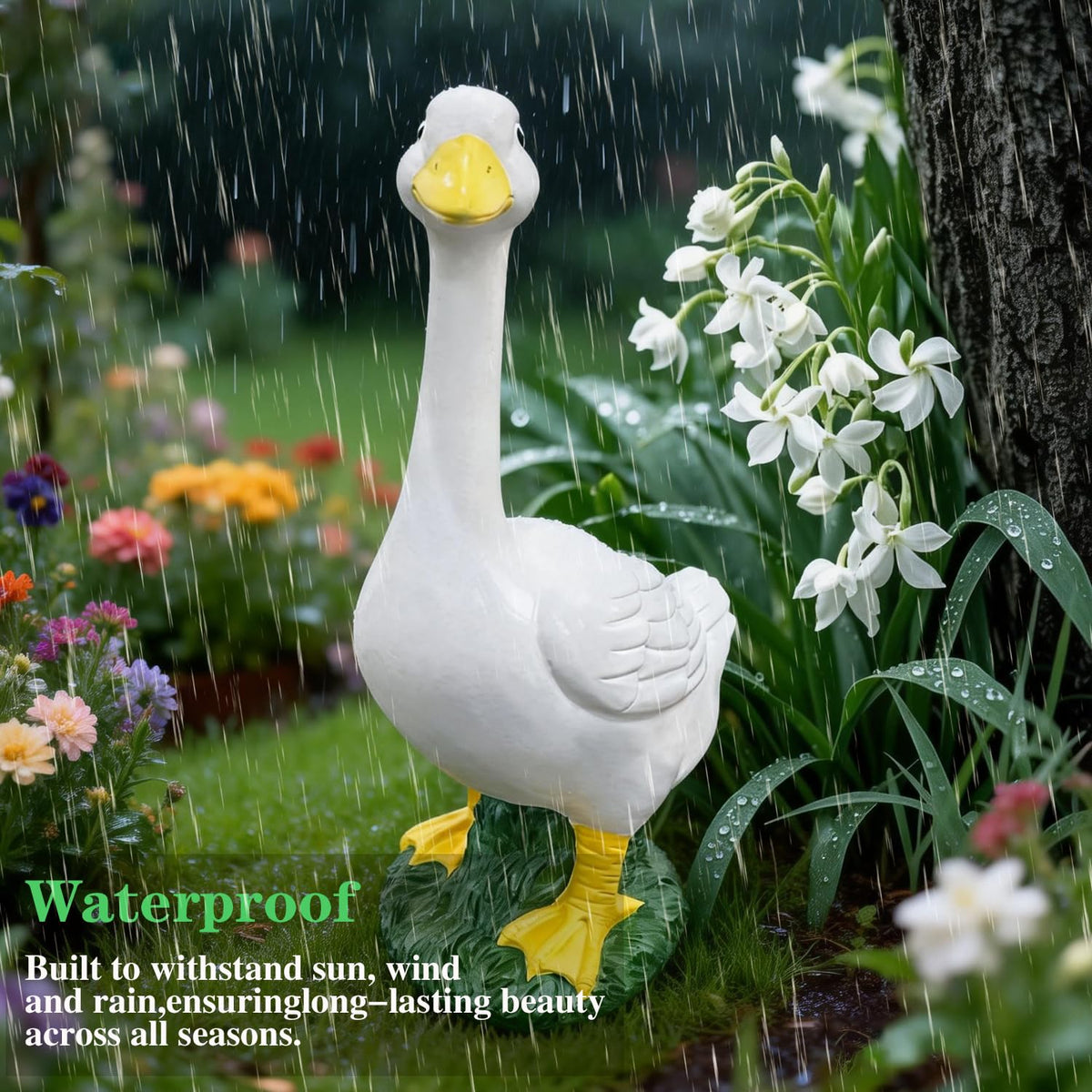 20″ Porch Goose Statue Garden Decor, Durable Resin Sculpture Hand-Painted