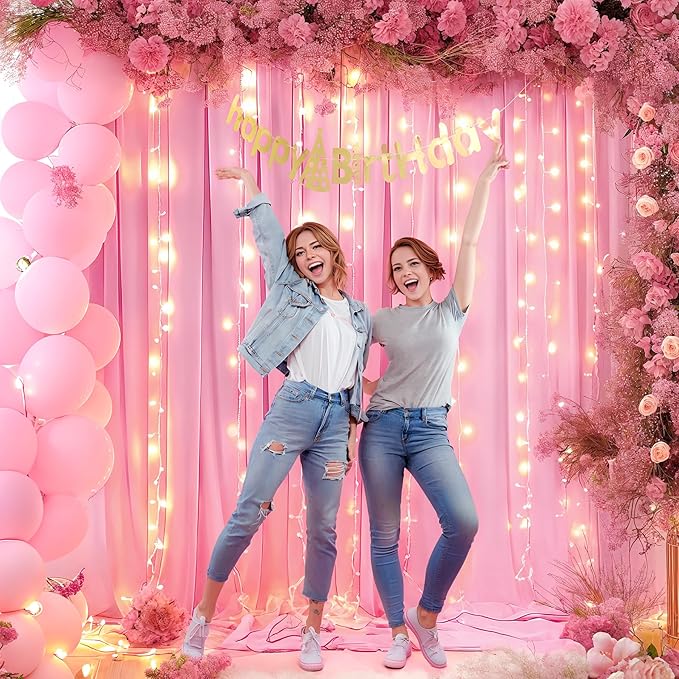 10 x 10ft Baby Pink Backdrop Curtains with Lights String for Girls Birthday Photo Backdrop Drapes Wrinkle Free Polyester Curtain Backdrop for Parties Wedding Reception Baby Shower Ceremony-5 x 10ft 2P