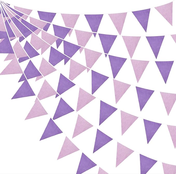 46Ft Purple Party Decorations Purple Burlap Banner Triangle Pennant Flag Linen Bunting Garland Streamers for Vintage Lavender Birthday Wedding Rustic Violet Baby Shower Engagement Party Decorations