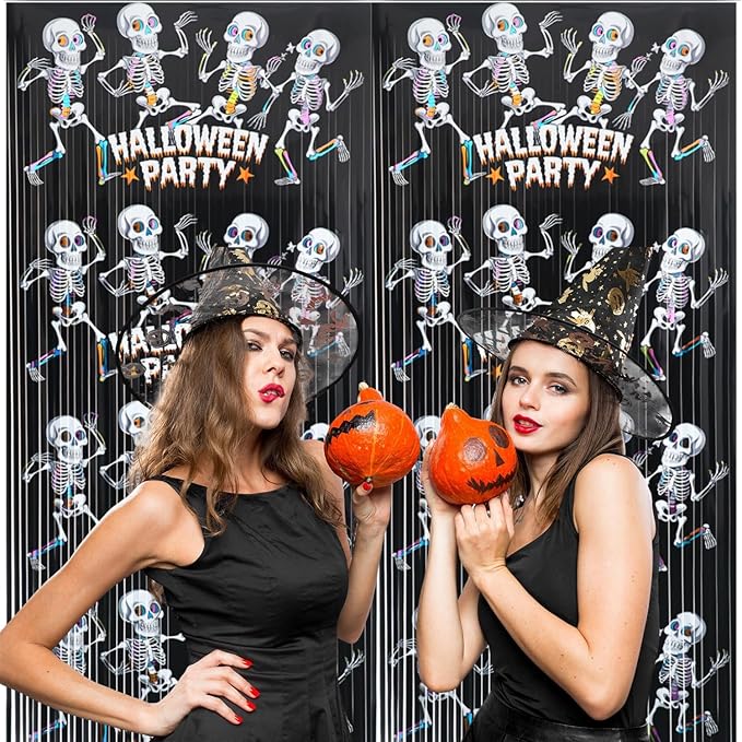 GOER Foil Curtain Backdrop for Halloween Party Decorations| Metallic Tinsel Halloween Theme Photo Booth Props (1 Pack)