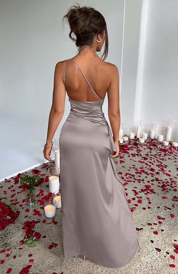 Memoriesea Women's Sexy One Shoulder High Split Cocktail Wedding Party Maxi Dress