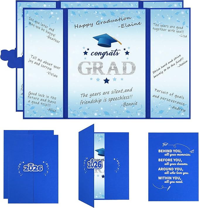 Vlipoeasn 2PCS Graduation Guest Book Alternative, Blue Silver Class of 2026 Graduation Party Decorations, Graduation Signature Book for 2026 College High School, Unique Graduation Gifts for Friends