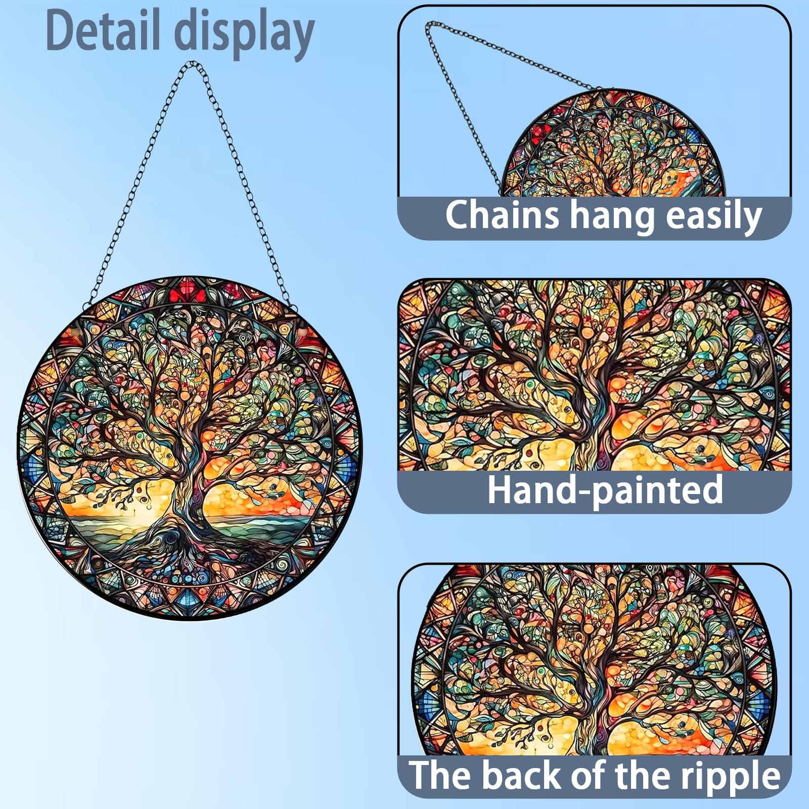 Tree of Life Suncatcher Indoor/Outdoor Stained Glass Window Hanging - Handmade Stained Glass Suncatchers for Windows Hanging - Decoration for Home Garden Christmas Party Wedding Housewarming Gifts