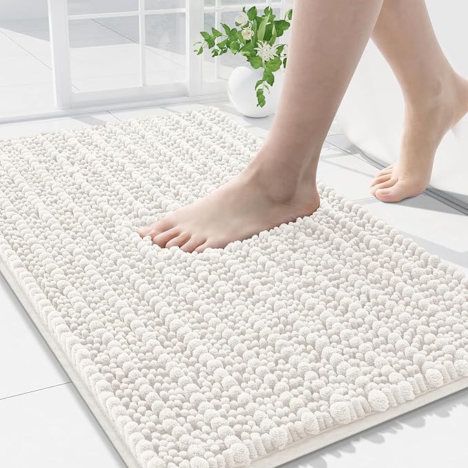 Arotive Luxury Chenille Bathroom Rug Mat, Extra Soft Thick Absorbent Shaggy Bath Rugs, Non-Slip Machine Wash Dry, Plush Bath Mats for Bathroom, Shower and Tub, 30x20, Ivory