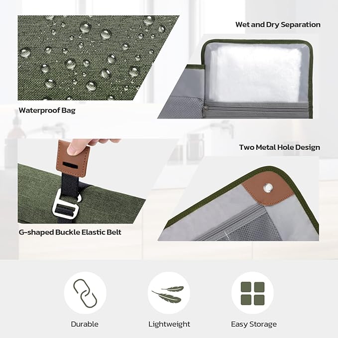 Toiletry Bag for Men, Travel Essentials Travel Toiletry Bag, Water-Resistant Compact Bathroom Roll Organizer for Hygiene, Shaving kit, Gifts for men (4.Army Green(Polyster))
