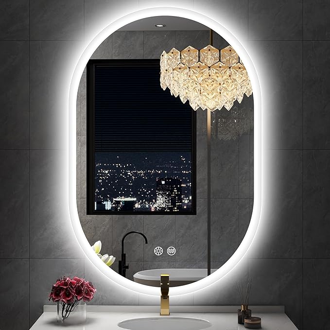 S'bagno 20x36 Inch Oval LED Mirror for Bathroom with Front and Backlight, Anti-Fog, 3 Colors Temperature & Dimmable, Bathroom Mirror with Lights with Memory Function, Waterproof, Shatter-Proof