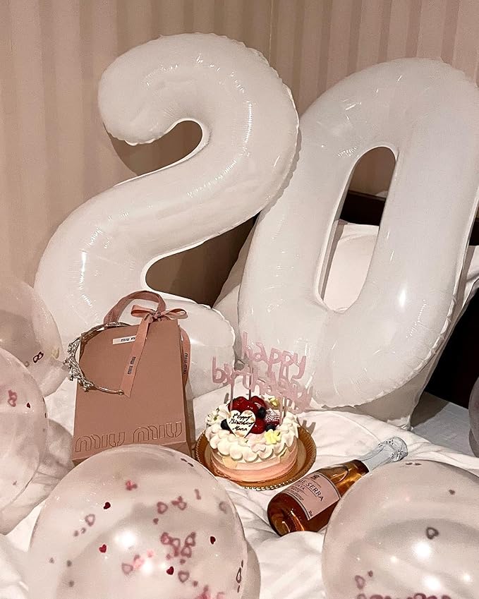 White Number 2 Balloon 40 Inch, 2 Balloon Number, 2nd Birthday Decorations for Baby Girls Boys Toddlers