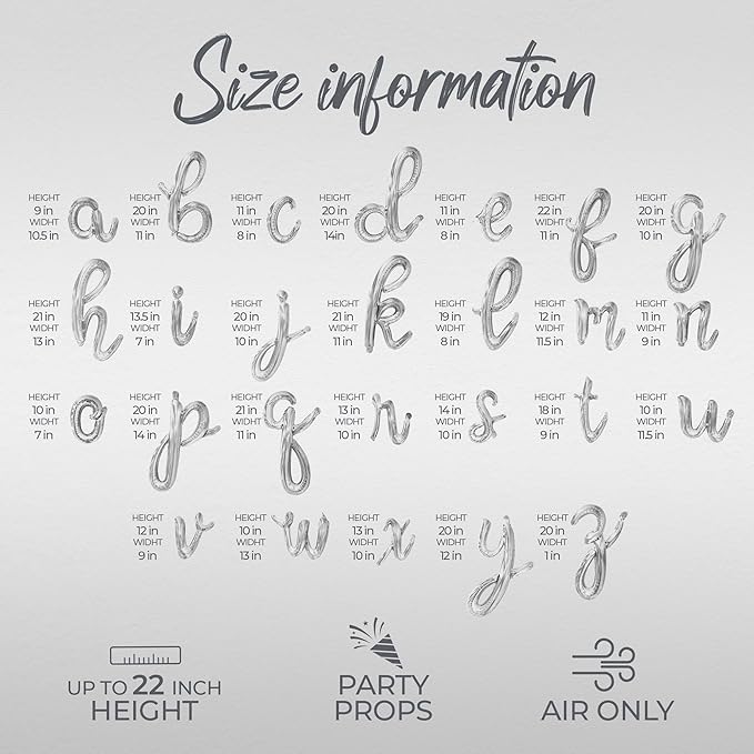 Cursive Script Letter Balloons - TWO 16" Inch Alphabet Letters Foil Mylar Balloon 2nd Birthday Party Banner (Silver)