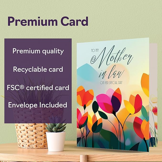 Mother in Law Birthday Card - Vibrant Summer Flowers - Vivid Happy Birthday Card for Mother in Law from Daughter Son, A5 Female Floral Bday Golden Greeting Cards