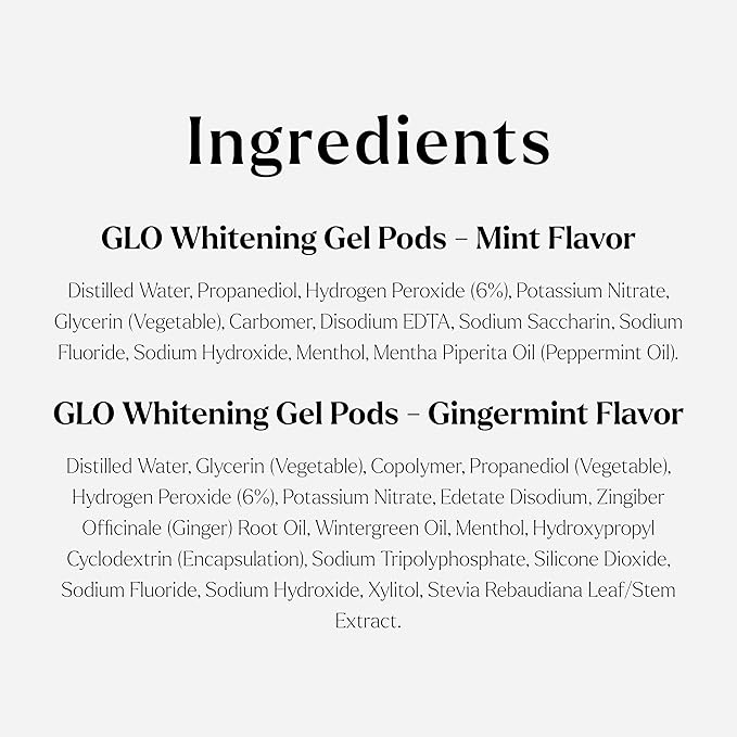 GLO Science Teeth Whitening Gel Pods – Safe, Effective Tooth Whitener with Silicon Brush, 6% Hydrogen Peroxide – Fastest Way to Whiter Teeth, Sensitivity Free – 5-Pack of Mint + 5-Pack of Gingermint