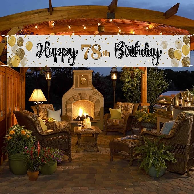 Happy 78th Birthday Decorations,78th Gold Balloon Large Birthday Hanging Banner Sign - Cheers to 78 Years Old Bday Party Supplies.