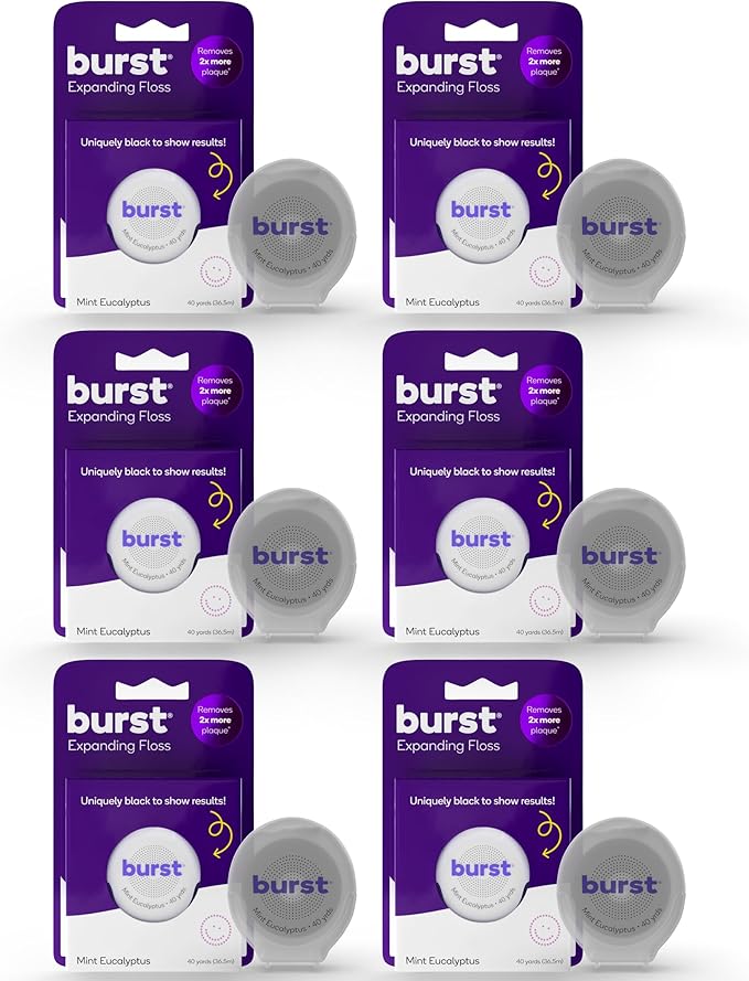 BURST Expanding Dental Floss (Mint Eucalyptus/240 Yards) | Stain Absorbing & Woven Teeth Floss with Xylitol Coating to Fight Cavities | Vegan | Paraben Free Expanding Floss