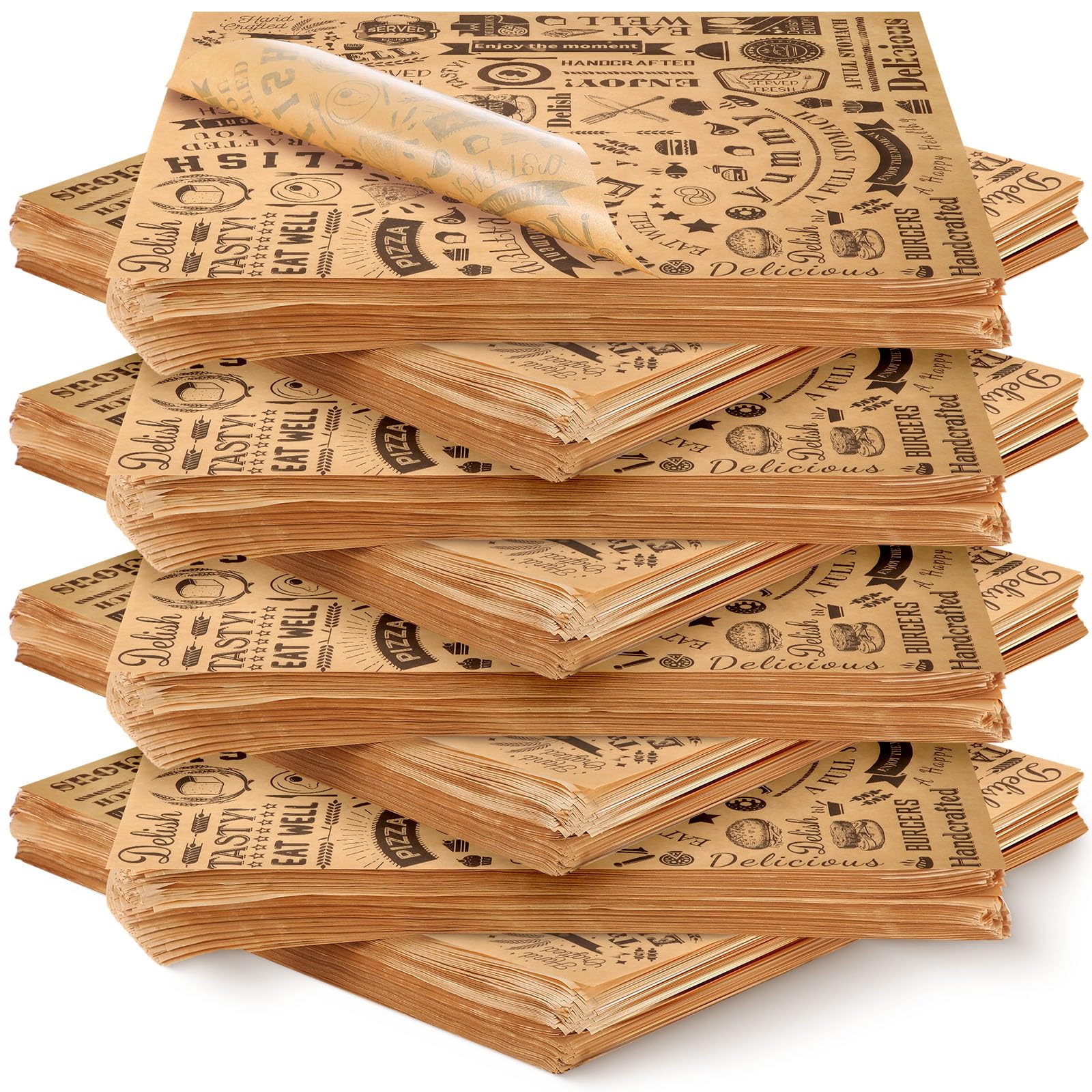 600 Pcs 12 x 12 Inch Deli Wax Paper Sheets Grease Resistant Tray Basket Liners Newsprint Paper Water and Grease Proof Sandwich Wrapping Square Hot Dog Wrappers for Food Baking (Brown)