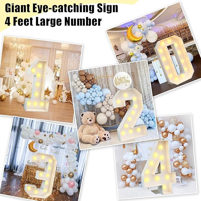 Marquee 4ft Number 2 Light Up Number White Large Mosaic Frame Slots-in Letter 2 for 2nd Birthday Party Decorations Pre-Cut Cardboard Giant Cut-Out Thick Foam Board 2025 Sign Graduation
