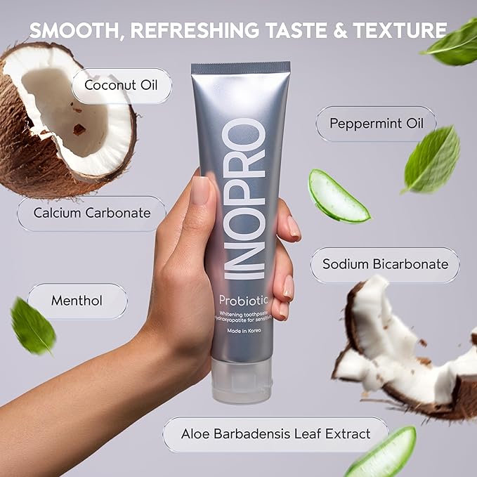 InoPro Hydroxyapatite Toothpaste – Probiotic, Fluoride-Free, Whitening, Enamel Repair, SLS-Free, Baking Soda & Coconut Oil, Sensitive Teeth, 5oz