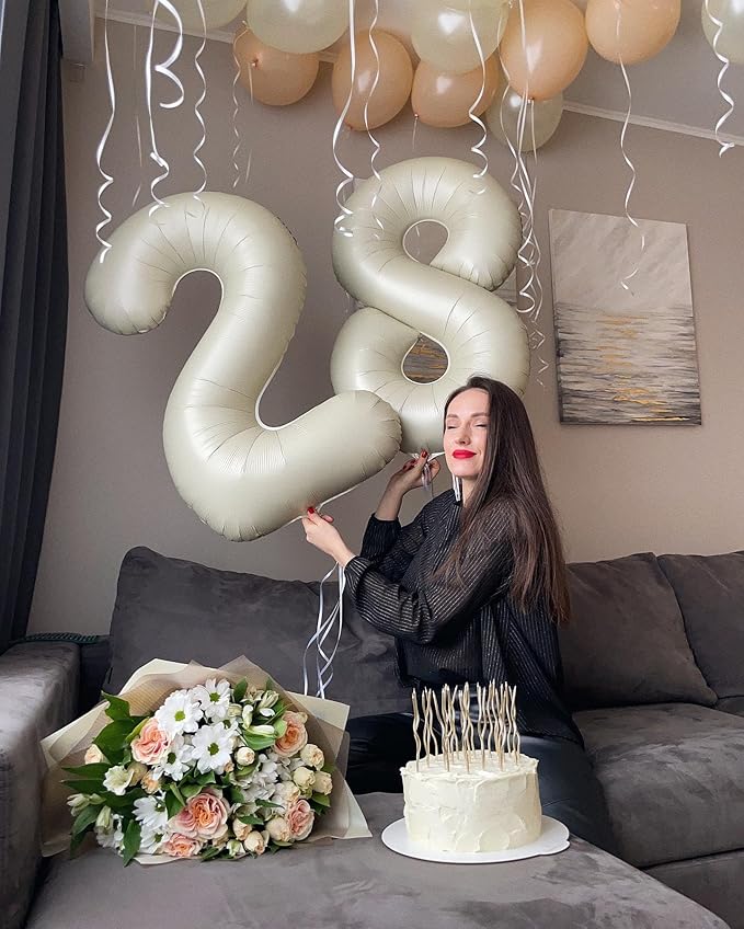 18 Balloon Number, Cream Number 18th Birthday Balloons 40 Inch, 18 Years Old Cream Birthday Decorations for Boys Girls, 18th Anniversary Decorations