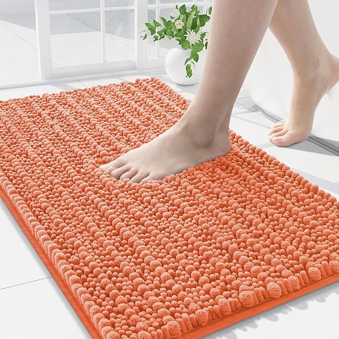 Arotive Luxury Chenille Bathroom Rug Mat, Extra Soft Thick Absorbent Shaggy Bath Rugs, Non-Slip Machine Wash Dry, Plush Bath Mats for Bathroom, Shower and Tub, 34x21, Coral