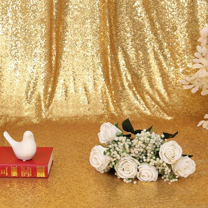 Juya Delight 6ft x 6ft Bright Gold Sequin Backdrop Curtain for Party Festival Wedding Photography