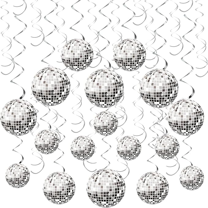 60Pieces Disco Party Decorations 70s Disco Ball Hanging Swirls Disco Party Banner Streamers Hanging Decorations for Retro Disco Garland Party 1970s Birthday Party Hippie Cutouts Favors Supplies