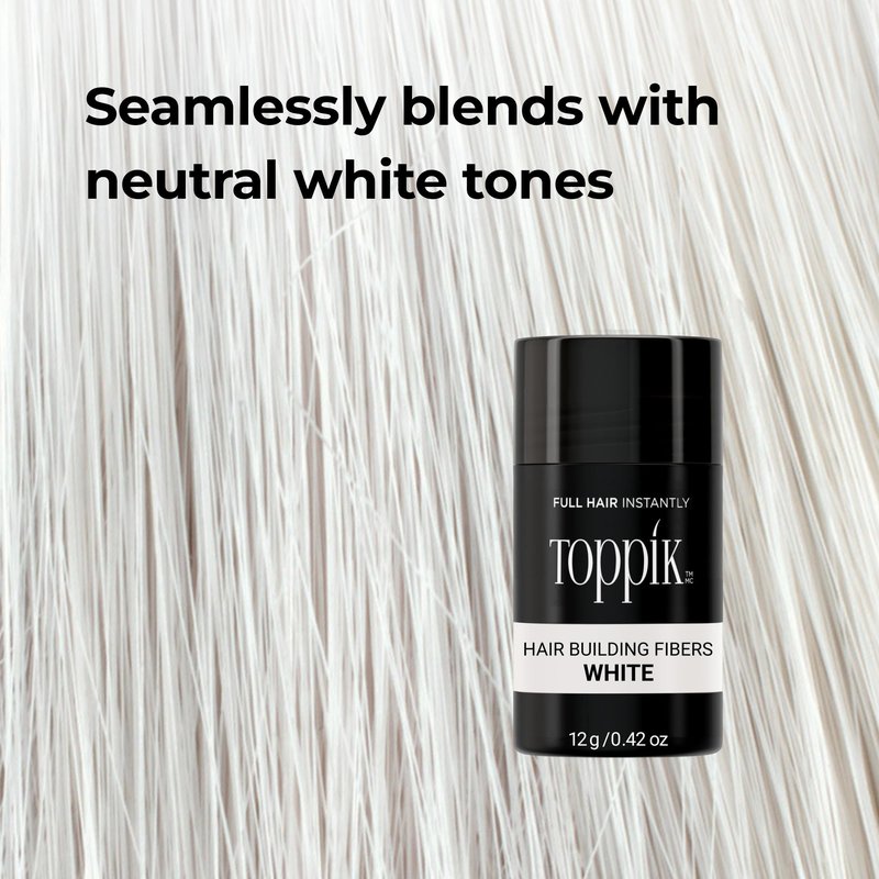Toppik Hair Building Fibers, White, 12g Fill In Fine or Thinning Hair, Instantly Thicker, Fuller Looking, 9 Shades for Men & Women, Keratin Protein Formula