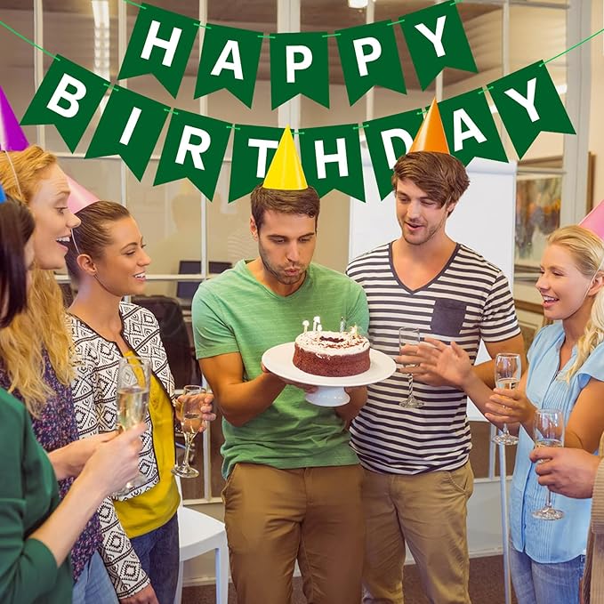 Hooqict Happy Birthday Banner Dark Green Birthday Party Decorations Green Party Banner Garland Sign for Kids Adults Men Golf Birthday Decorations Supplies