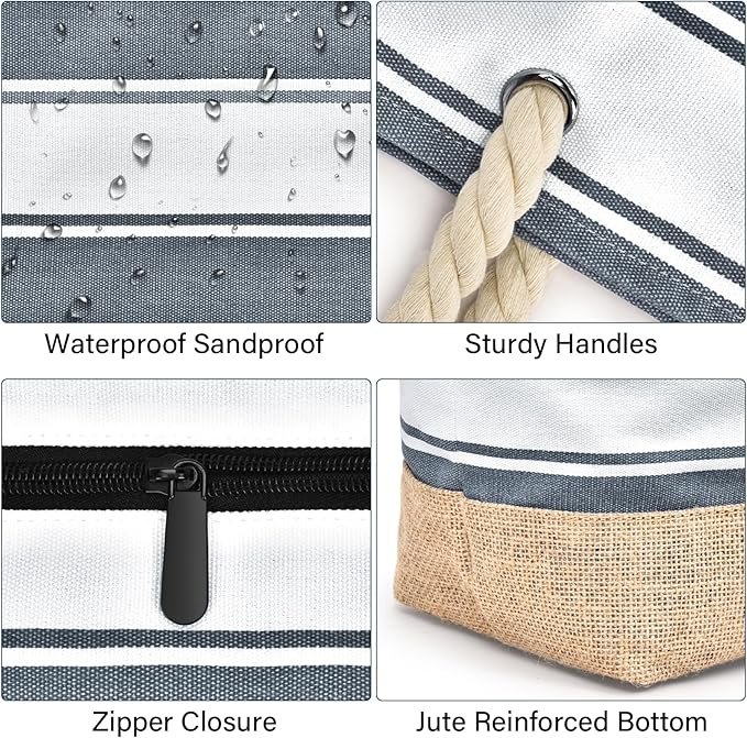 Becokan Beach Bags for Women Large Canvas Beach Tote Bag Beach Bags Waterproof Sandproof Swim Pool Bag Travel Essentials