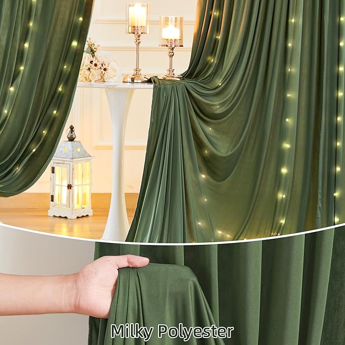 10 x 10ft Hunter Green Backdrop Curtains with Lights String Polyester Photo Backdrop Drapes Wrinkle Free Dark Green Long Curtain for Birthday Party Wedding Reception Baby Shower Ceremony-10 x 5ft x 2P
