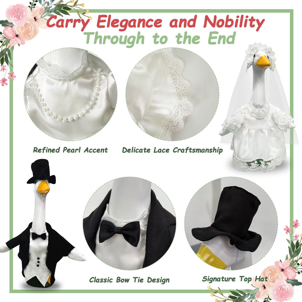 2 Sets Porch Goose Wedding Outfit, Bride & Groom Costumes for 23" Goose