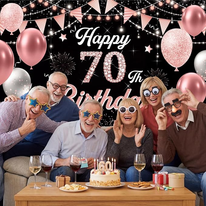 70th Birthday Decorations for Women - Happy 70th Birthday Banner Decorations Cheers to 70 Years Birthday Party Indoor and Outdoor Decoration Suppiles Pink Backdrop for 70th Birthday Party Favors Decor