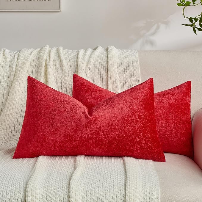 FUTEI Christmas Red Flannel Throw Pillow Covers 12x20 Inch Set of 2,Soft Dimensional TextuChristmas Red Lumbar Pillow Cases,Modern Home Decor for Couch Living Room