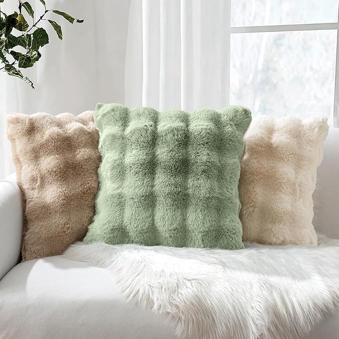 MIULEE Faux Fur Pillow Covers Thick Soft Plush Lumbar Throw Pillows Luxury Home Decor for Couch Bed Bedroom Living Room Sofa,12x20 Inch Pack of 2 Sage Green