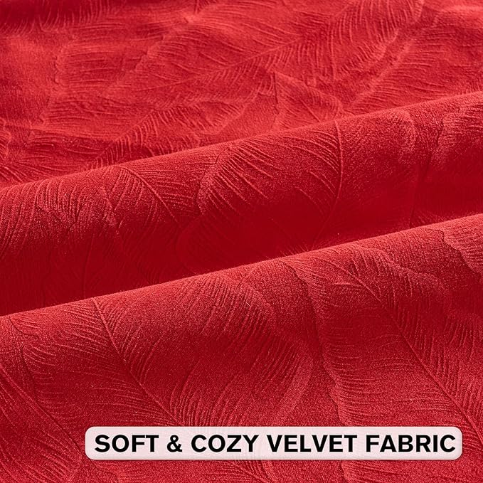 FUTEI Christmas Red Velvet Throw Pillow Covers 26x26 Inch Set of 2,Soft Embossed Leaf-Relief Textured Euro Pillow Shams,Natural Home Decor for Couch Living Room