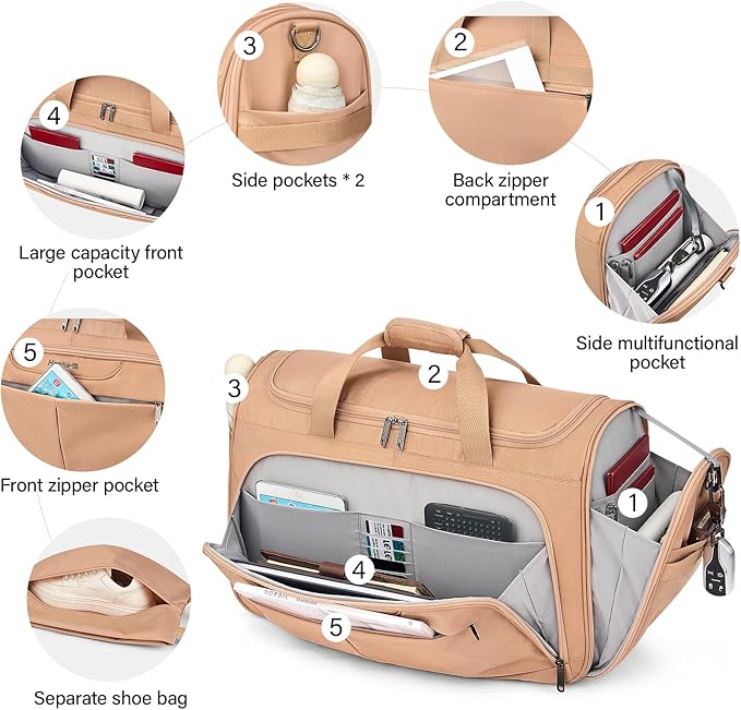 Hanke Carry On luggage Bags for Travel, Large Foldable Duffle Bag for Travel, Softside Lightweight Travel Bag Carry On Bags for Airplanes Women, Travel Tote Bags for Women Men.（Pink）