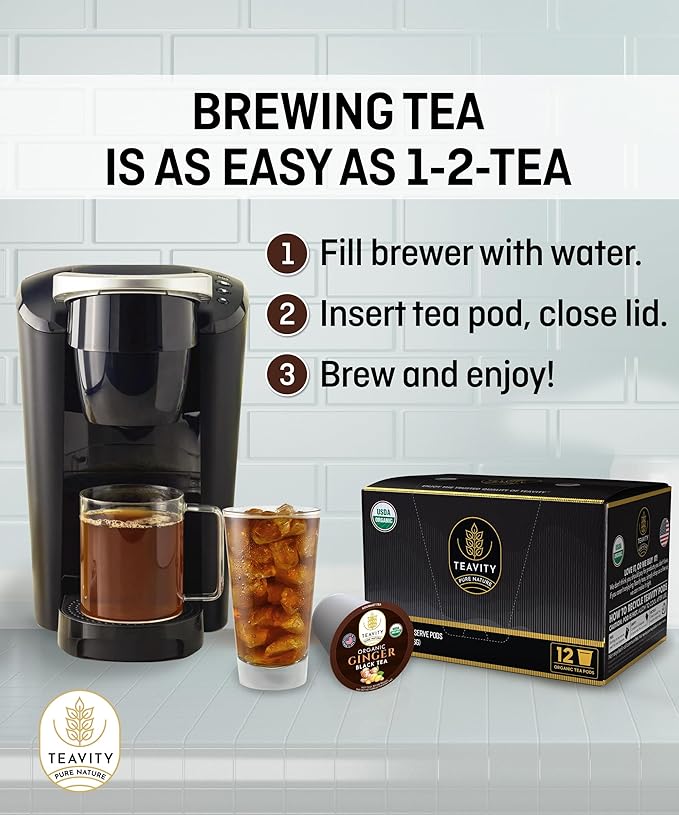 Organic Ginger Tea Pods for Keurig with Unsweet Black Tea for K Cup Brewing - Ginger Black Tea by Teavity (36 Tea Pods)