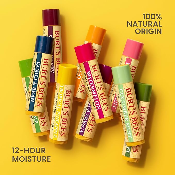 Burt's Bees Gifts Ideas - Balm Bouquet Lip Balm Set, Original Beeswax, Vanilla Bean, Cucumber Mint, Coconut & Pear Pack, Natural Origin Lip Treatment, 4 Tubes, 0.15 oz.