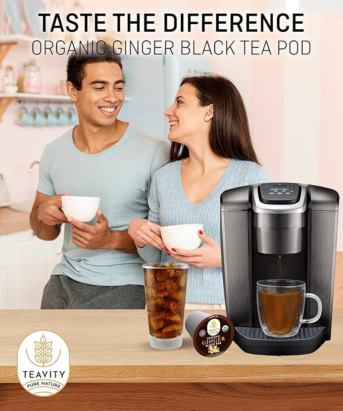 Organic Ginger Tea Pods for Keurig with Unsweet Black Tea for K Cup Brewing - Ginger Black Tea by Teavity (36 Tea Pods)