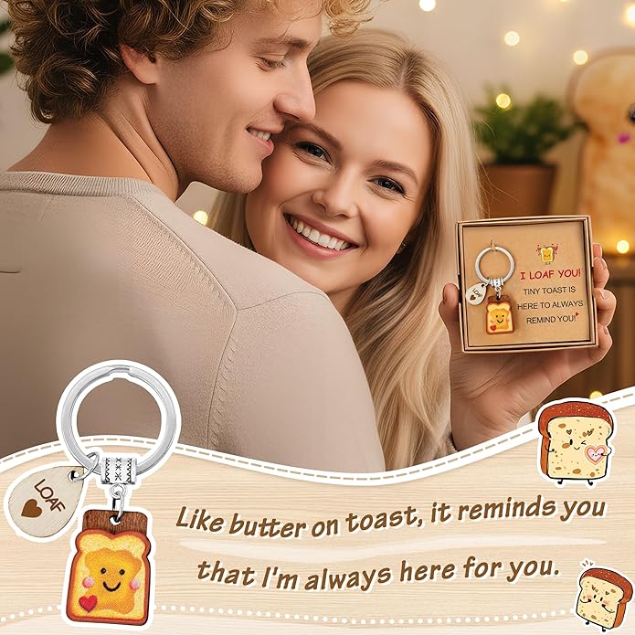 Cute Toast Keychain for Girls, New Beginnings Gifts for Best Friend as Next Chapter Stuff, Cute Love Engagement Housewarming Birthday New Job Gifts for Coworker Couple Bestie Sister Parents
