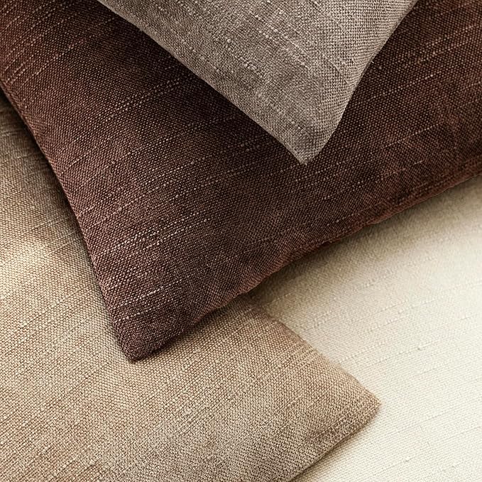 Foindtower Pack of 2 Textured Chenille Throw Decorative Pillow Covers Square Accent Solid Cushion Cover Neutral Farmhouse Lumbar Pillow Case for Couch Sofa Bedroom Living Room 12x20 Inch,Red Brown