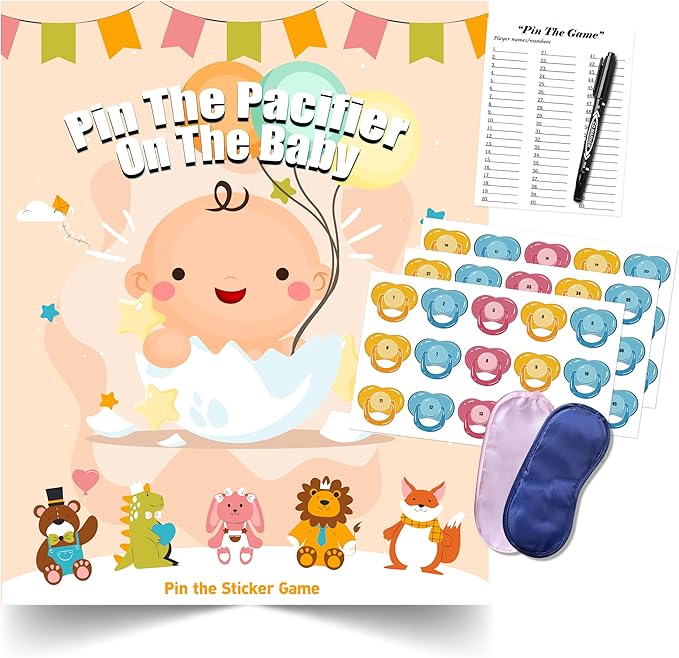 Baby Shower Games Party Favors, Pin The Pacifier on The Baby Games, BabyShower Favors Birthday Party Supplies for Girl Boy - 48 Guests