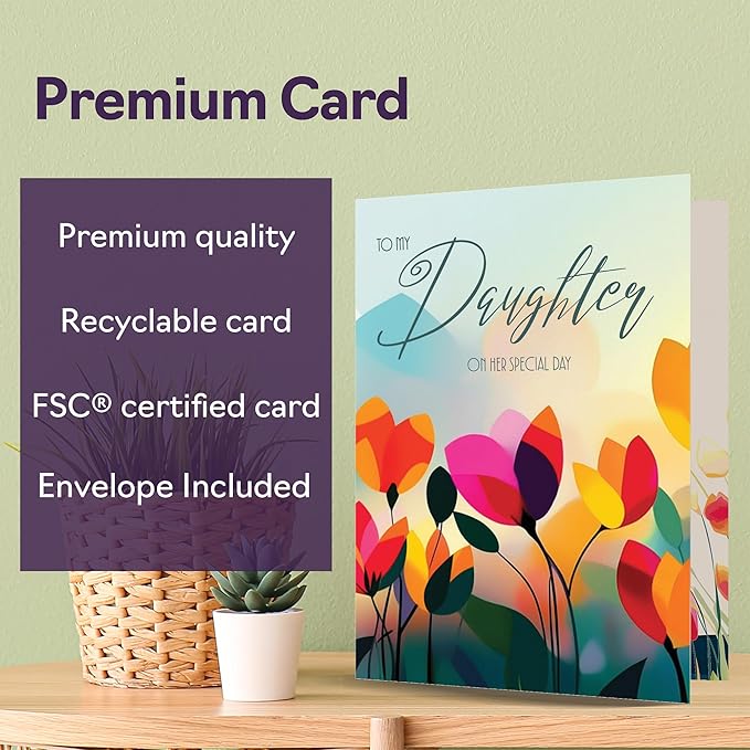 Daughter Birthday Card - Vibrant Summer Flowers - Vivid Happy Birthday Card for Daughter from Mum Dad, A5 Female Floral Bday Golden Greeting Cards