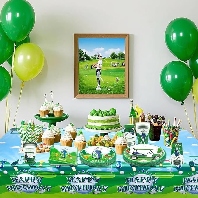 KEFAN Golf Birthday Party Decorations, Golf Theme Party Tableware Supplies including Plates, Cups, Napkins, Tablecloth, Serves 20 (40)