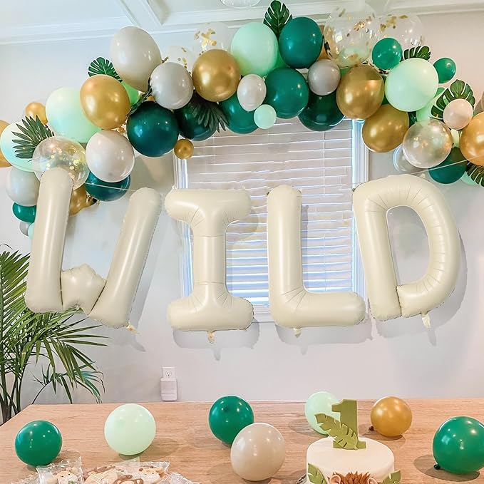 Biapian 40 Inch WILD Letter Balloons, Big Beige WILD Foil Balloon, 4 Pcs Ivory Sand White Giant Alphabet Foil Aluminum Balloon Helium for Kids Boys Girls Birthday Baby Shower Wild Party Decoration