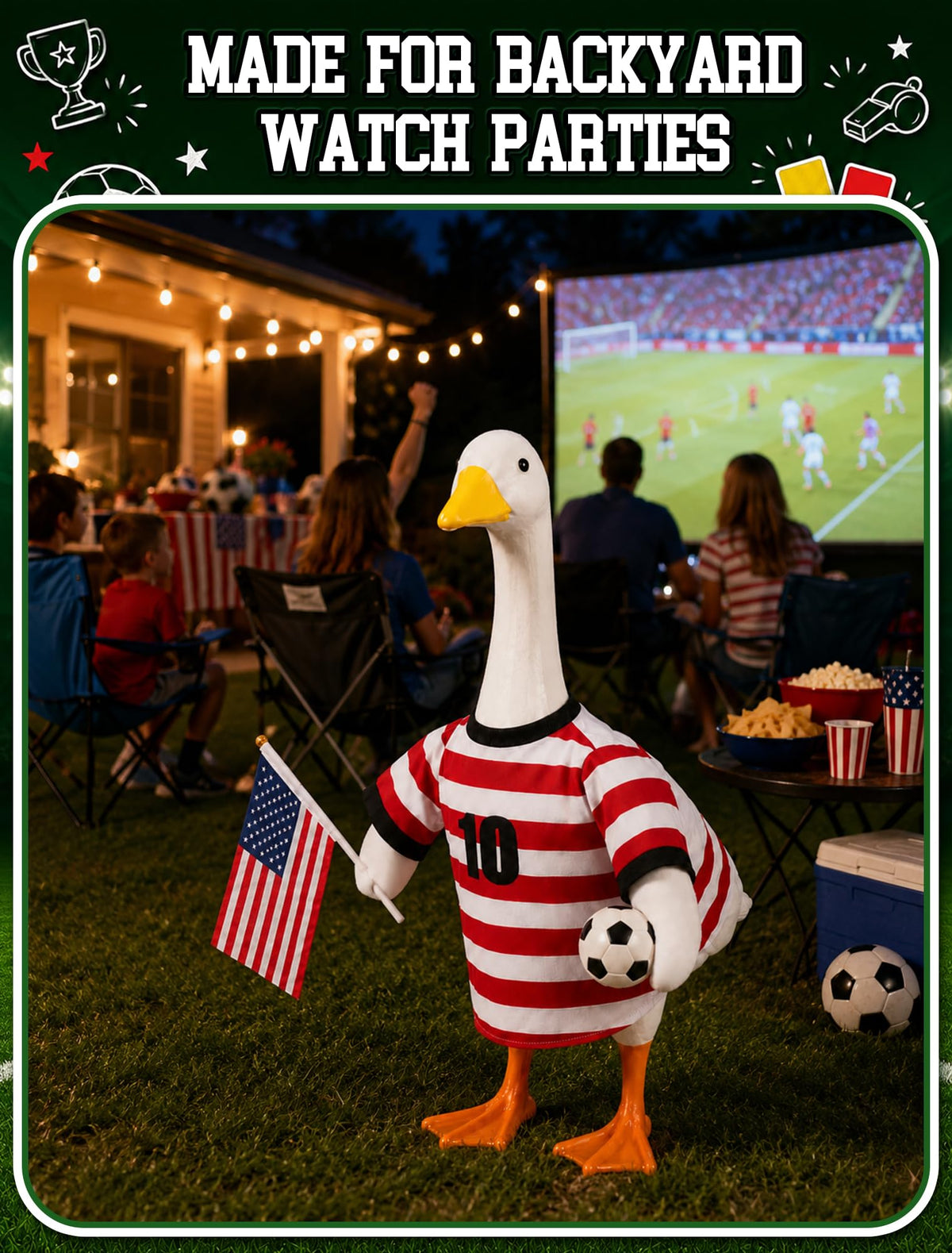 ROSSNY USA Soccer Porch Goose Outfit for 23 in Goose Statue