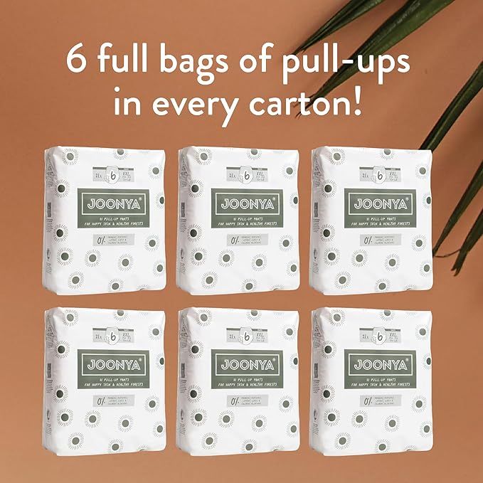 Joonya Pull-Up Pants Baby Diapers, Size 6 XXL (33+ lb) - 6 Bags of 21 (126) - NonToxic, Eco-Friendly, Ultra Slim, Overnight Use - Made in Denmark