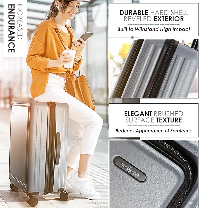 TRAVELARIM Hard Shell Luggage Sets with Spinner Wheels 4 Piece, Expandable Large Suitcases with TSA Lock, Travel Large Suitcase Set, Teal Luggage Set