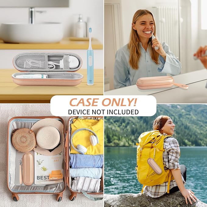 Toothbrush Travel Case for Oral B/Oral-B Pro 1000 1500 5000 7000 & Philips Sonicare 4100 1100 5300 5100 6100/iO Electric Toothbrush, Hard Protective Storage Bag (Gold case with toothbrush cap)