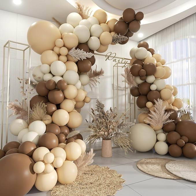 Boho Balloon Garland Arch Kit, 160Pcs Dark Brown White Sand and Nude Balloons for Birthday Bridal Baby Shower Gender Reveal Wedding Retirement Party Decorations