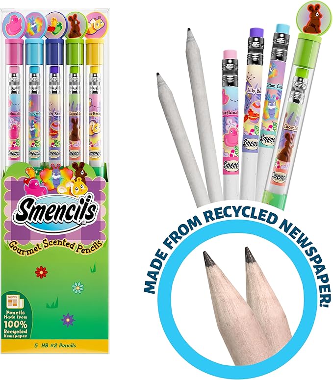 Spring Smencils (2 Pack) - HB #2 Patented Gourmet Scented Pencils, 5 Count, Gifts for Kids, School Supplies, Classroom Rewards, Easter day