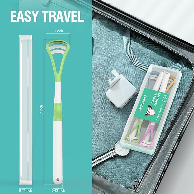 RONAVO Tongue Scraper (8pcs), Brushing and Scraping for Oral Care, 100% BPA Free Tongue Cleaner with Travel Carry Case for Family, Adults, Kids, Reduce Bad Breath for Oral Hygiene