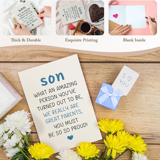 Qiliji Funny Son Birthday Card from Parents, Humorous Birthday Card for Adult Son, Sons Bday Cards Gifts from Mom and Dad, We Are Great Parents You Must Be So Proud
